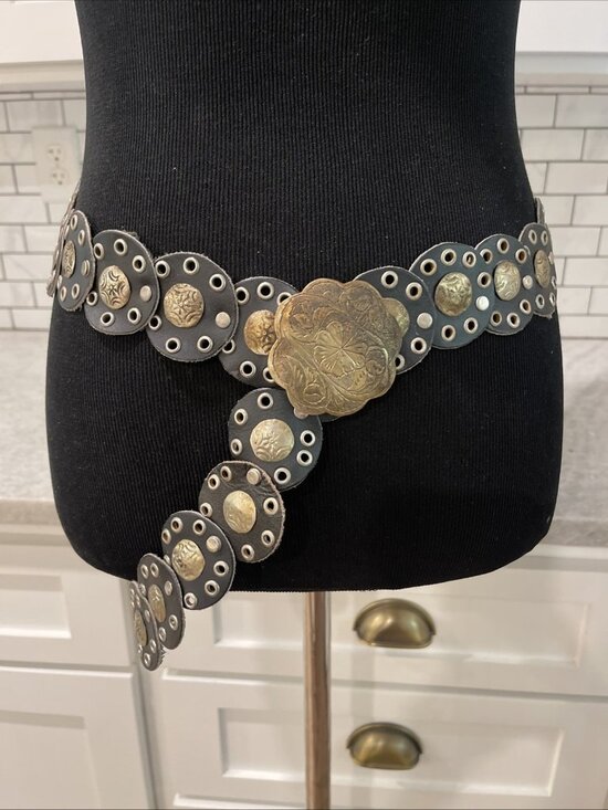 Moroccan Silver Concho Belt Western Southwestern Leather Bohemian Morocco main image 7